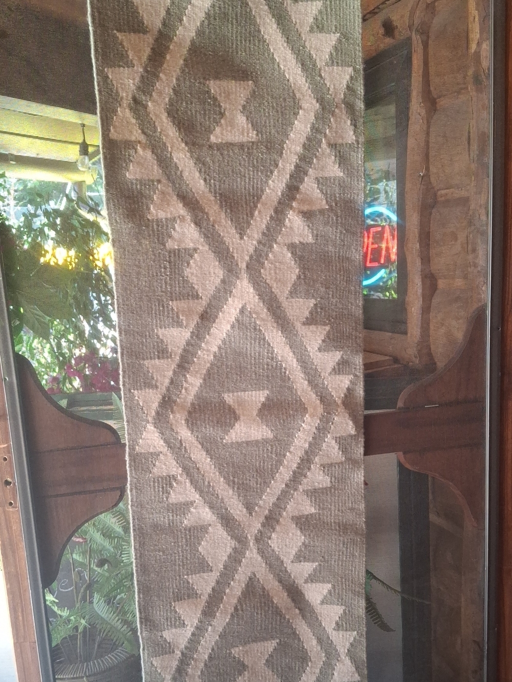 Handwoven Geometric Runner - Neutral Light Green & Cream Home Accent
